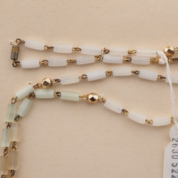 Long vintage Czech link necklace satin atlas pentagon gold glass beads 48"