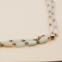 Long vintage Czech link necklace satin atlas pentagon gold glass beads 48"