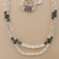 Vintage Czech 2 strand necklace satin atlas pentagon green purple glass beads 