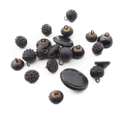 Lot (21) Czech Victorian Deco antique black glass buttons