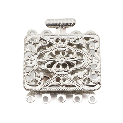 Large vintage Czech 5 strand silver tone filigree floral necklace box clasp 