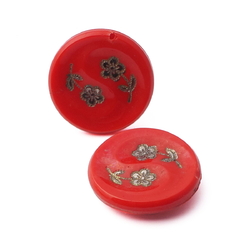 12 vintage Czech red flower glass buttons Lot
