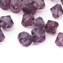 Lot (40) Czech purple bicone glass beads 15mm seconds