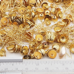 Lot Vintage gold tone necklace bead caps loop head pins jewelry findings