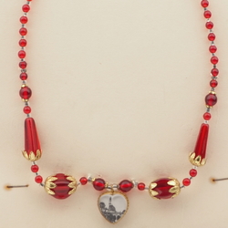 Czech vintage souvenir pendant necklace red glass beads