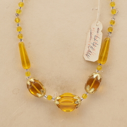 Vintage Czech necklace golden yellow glass beads 