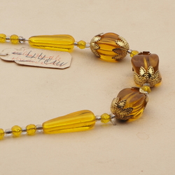 Vintage Czech necklace golden yellow glass beads 