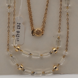 Vintage Czech 2 strand chain necklace clear pentagon bugle glass beads 