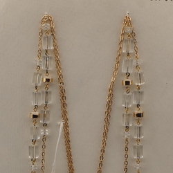 Vintage Czech 2 strand chain necklace clear pentagon bugle glass beads 