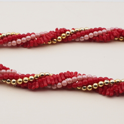 Vintage Czech 4 strand necklace red pink gold glass beads
