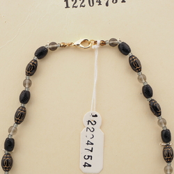 Vintage Czech necklace Egyptian revival style gold gilt black glass beads 
