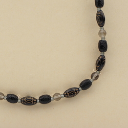 Vintage Czech necklace Egyptian revival style gold gilt black glass beads 