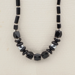 Vintage Czech necklace black rondelle pentagon pearl glass beads 