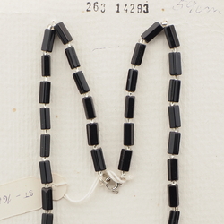 Vintage Czech necklace black rondelle pentagon pearl glass beads 