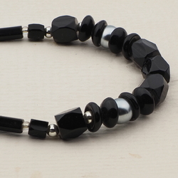 Vintage Czech necklace black rondelle pentagon pearl glass beads 