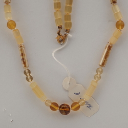 Vintage Czech necklace topaz frost bicolor satin atlas marble glass beads 27"