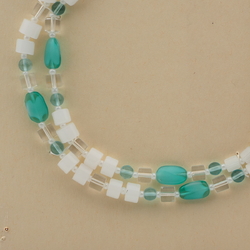 Vintage Czech necklace opaline clear aqua bicolor satin atlas glass beads 