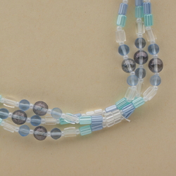 Vintage Czech 3 strand necklace blue clear pearl glass beads 