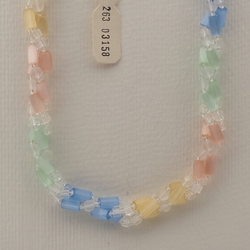 Vintage Czech 3 strand necklace clear frost satin atlas pentagon glass beads 