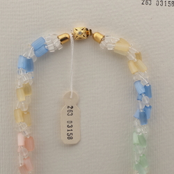 Vintage Czech 3 strand necklace clear frost satin atlas pentagon glass beads 
