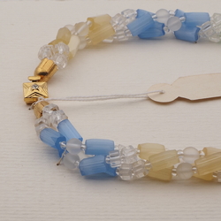 Vintage Czech 3 strand necklace clear frost satin atlas pentagon glass beads 