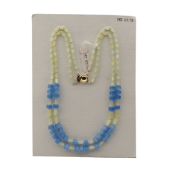 Vintage Czech 2 strand necklace yellow blue satin atlas glass beads 
