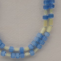 Vintage Czech 2 strand necklace yellow blue satin atlas glass beads 