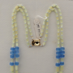 Vintage Czech 2 strand necklace yellow blue satin atlas glass beads 