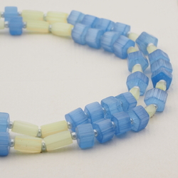 Vintage Czech 2 strand necklace yellow blue satin atlas glass beads 