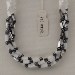 Vintage Czech 4 strand necklace frost satin atlas silver hematite glass beads 