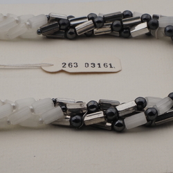Vintage Czech 4 strand necklace frost satin atlas silver hematite glass beads 