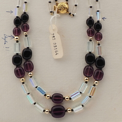 Vintage Czech 2 strand necklace clear black purple AB glass beads 