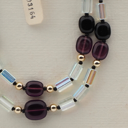 Vintage Czech 2 strand necklace clear black purple AB glass beads 