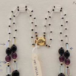 Vintage Czech 2 strand necklace clear black purple AB glass beads 