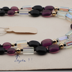 Vintage Czech 2 strand necklace clear black purple AB glass beads 
