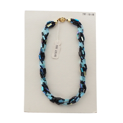 Vintage Czech 4 strand necklace black blue vitrail glass beads 