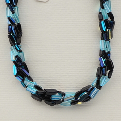 Vintage Czech 4 strand necklace black blue vitrail glass beads 