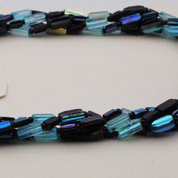 Vintage Czech 4 strand necklace black blue vitrail glass beads 