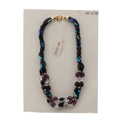 Vintage Czech 4 strand necklace black vitrail clear purple glass beads 