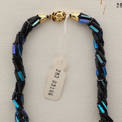 Vintage Czech 4 strand necklace black vitrail clear purple glass beads 