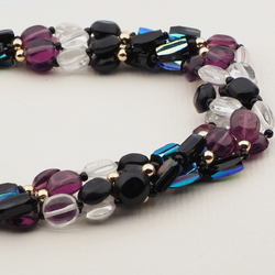 Vintage Czech 4 strand necklace black vitrail clear purple glass beads 