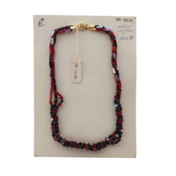 Vintage Czech 3 strand necklace black vitrail red glass beads 