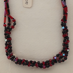 Vintage Czech 3 strand necklace black vitrail red glass beads 