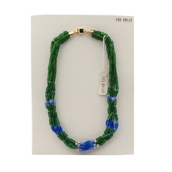 Vintage Czech 4 strand necklace blue green pearl glass beads 