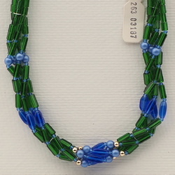 Vintage Czech 4 strand necklace blue green pearl glass beads 