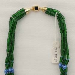 Vintage Czech 4 strand necklace blue green pearl glass beads 