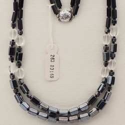 Vintage Czech 2 strand necklace black clear hematite glass beads 