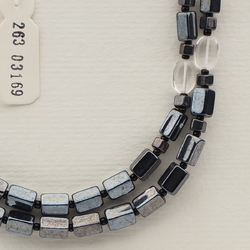 Vintage Czech 2 strand necklace black clear hematite glass beads 