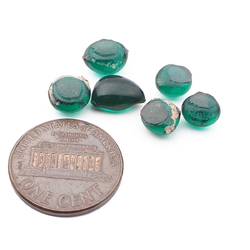 Lot (6) Czech antique green glass cabochon drops craft supplies