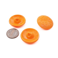 Lot (3) Czech Deco vintage orange flower glass buttons 27mm